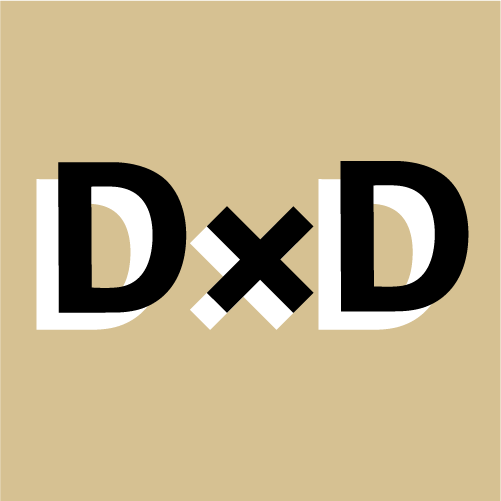 Data Through Design Logo reading ‘D × D’ in bold black letters on a beige/tan square background.