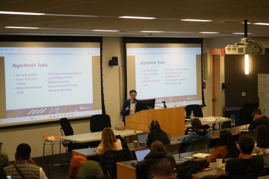 The NYC Office of Technology and Innovation's Renata Gerecke engaged the audience in a walkthrough of the City's algorithmic tools directory and discussed the future of AI.