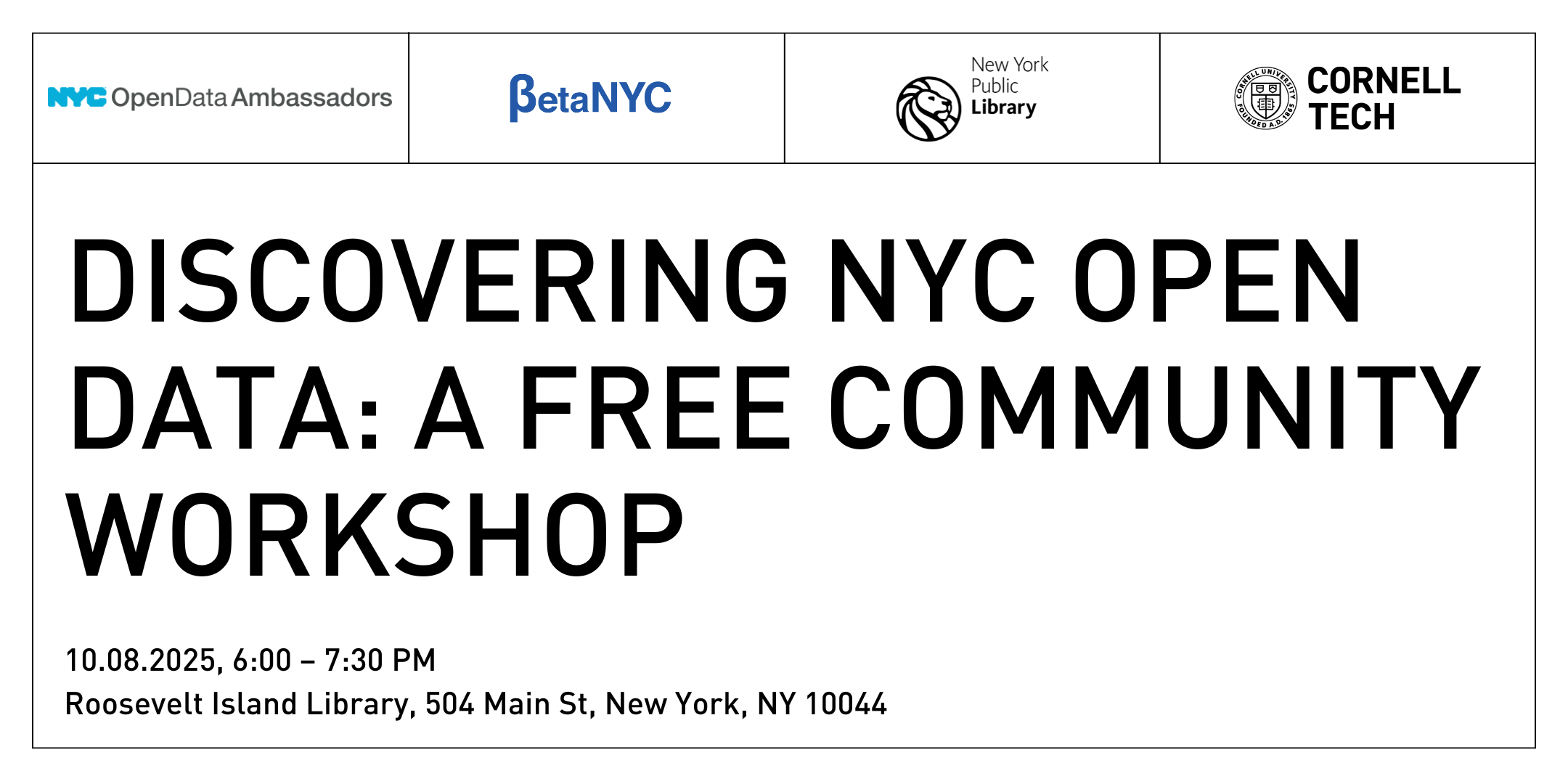 Discovering NYC Open Data: A Free Community Workshop at the Roosevelt Island Library