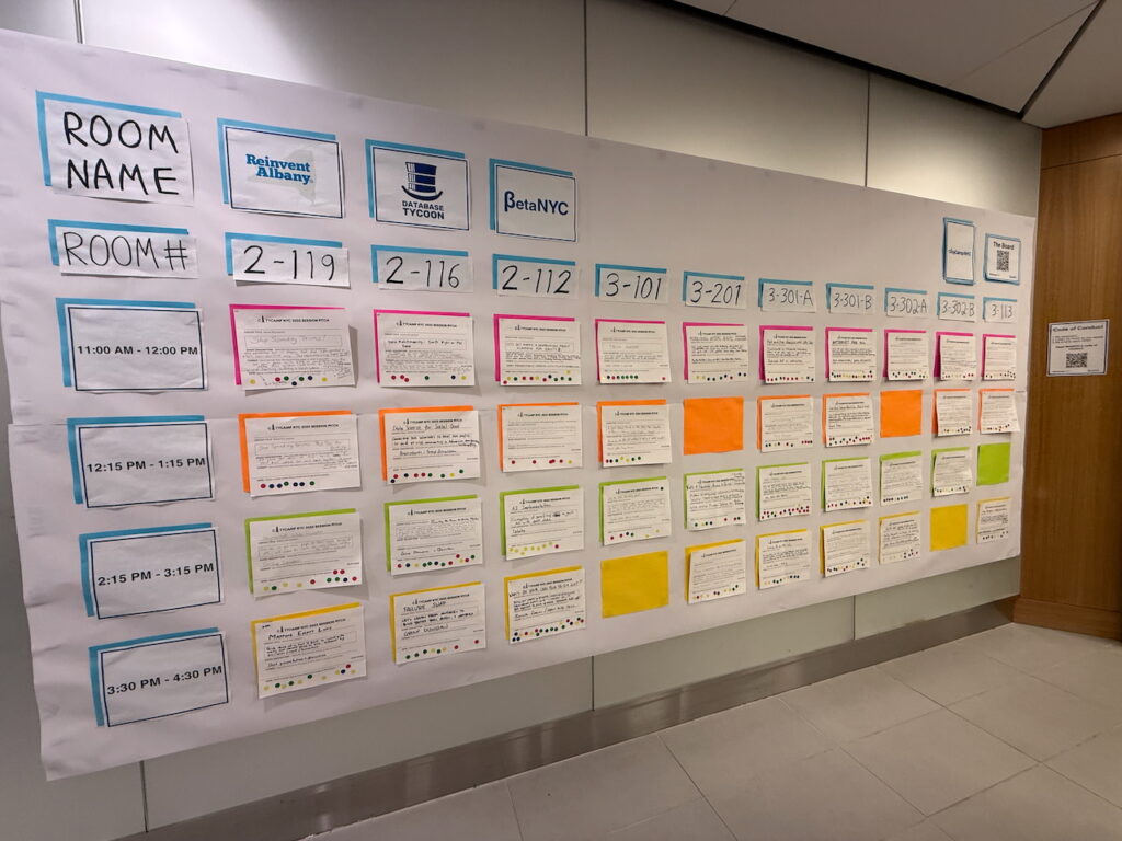 Photo of CityCamp unconference "board"