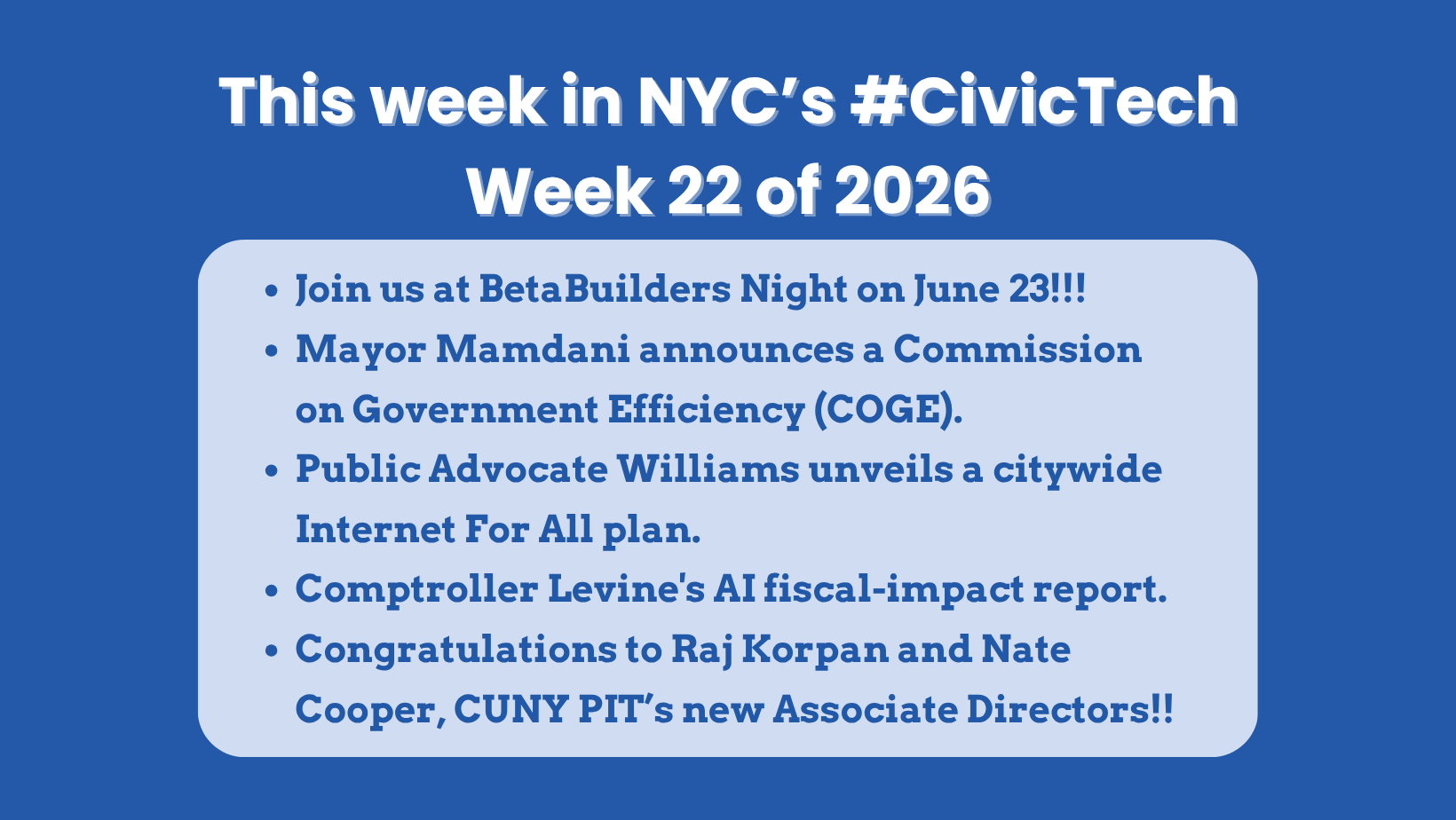 This week in NYC #civictech – May 28, 2026