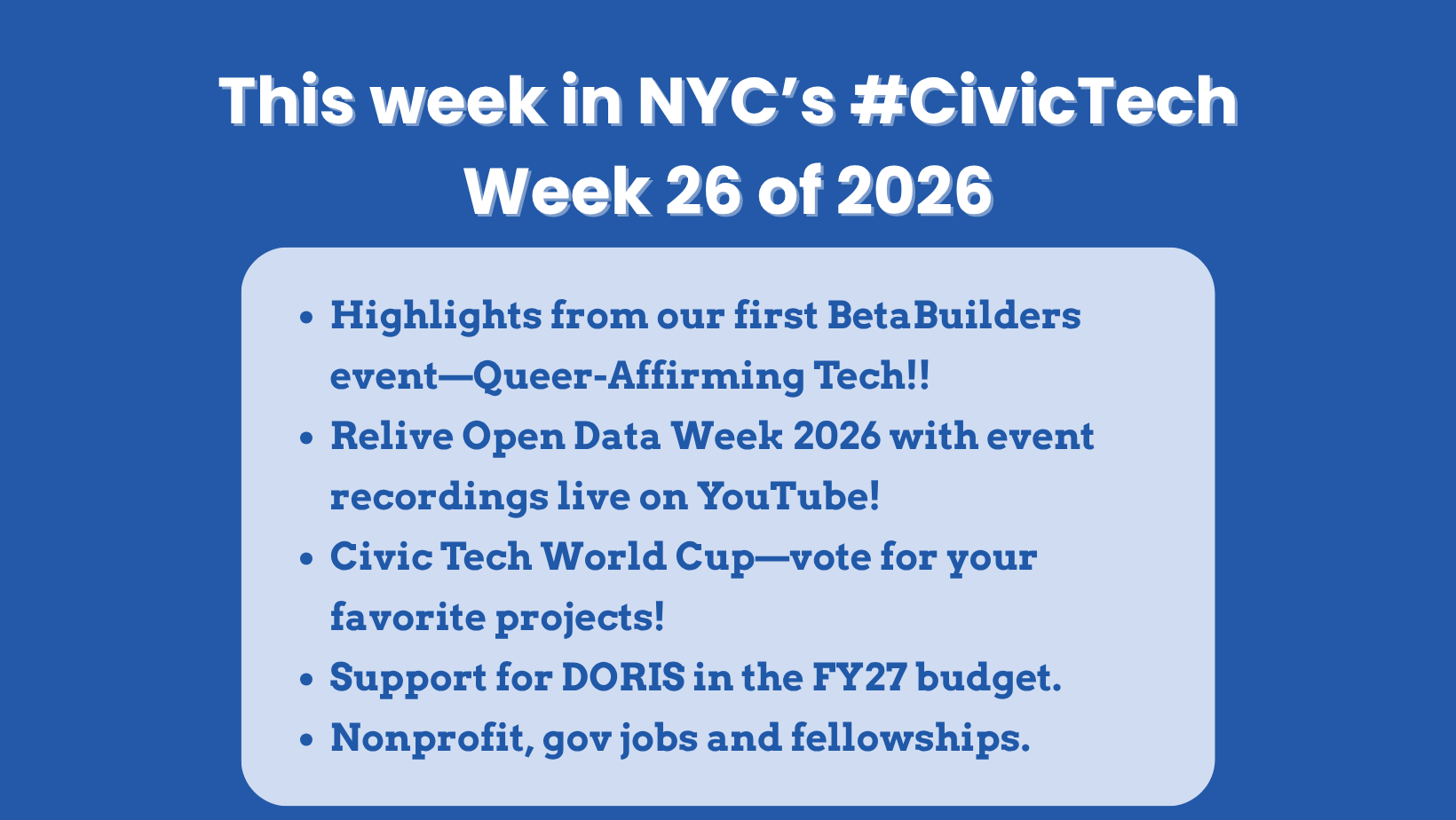 This week in NYC’s #CivicTech! – 25 June 2026