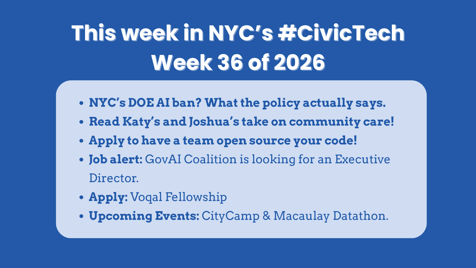 This week in NYC’s #CivicTech – September 4, 2026