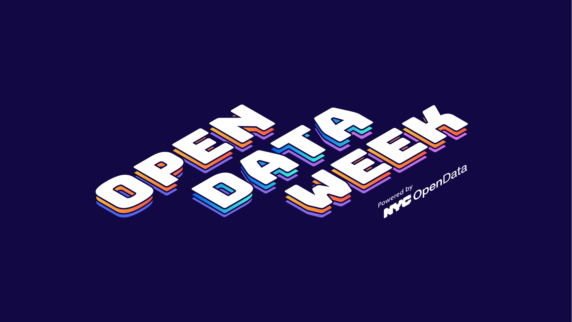 White graphic text on a dark blue background that reads 'Open Data Week powered by NYC Open Data'