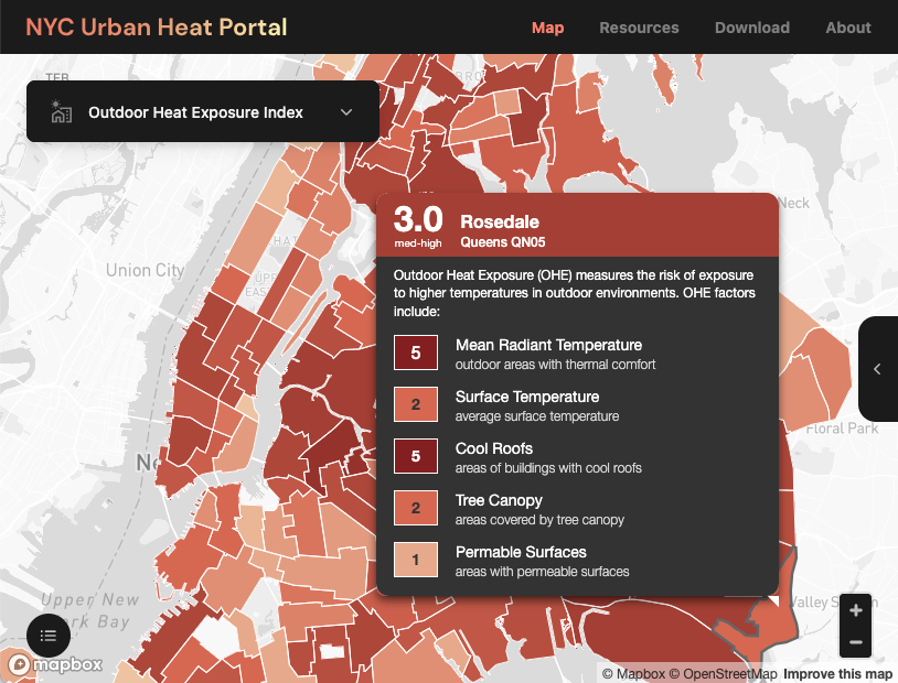 A screenshot of the NYC Urban Heat Portal