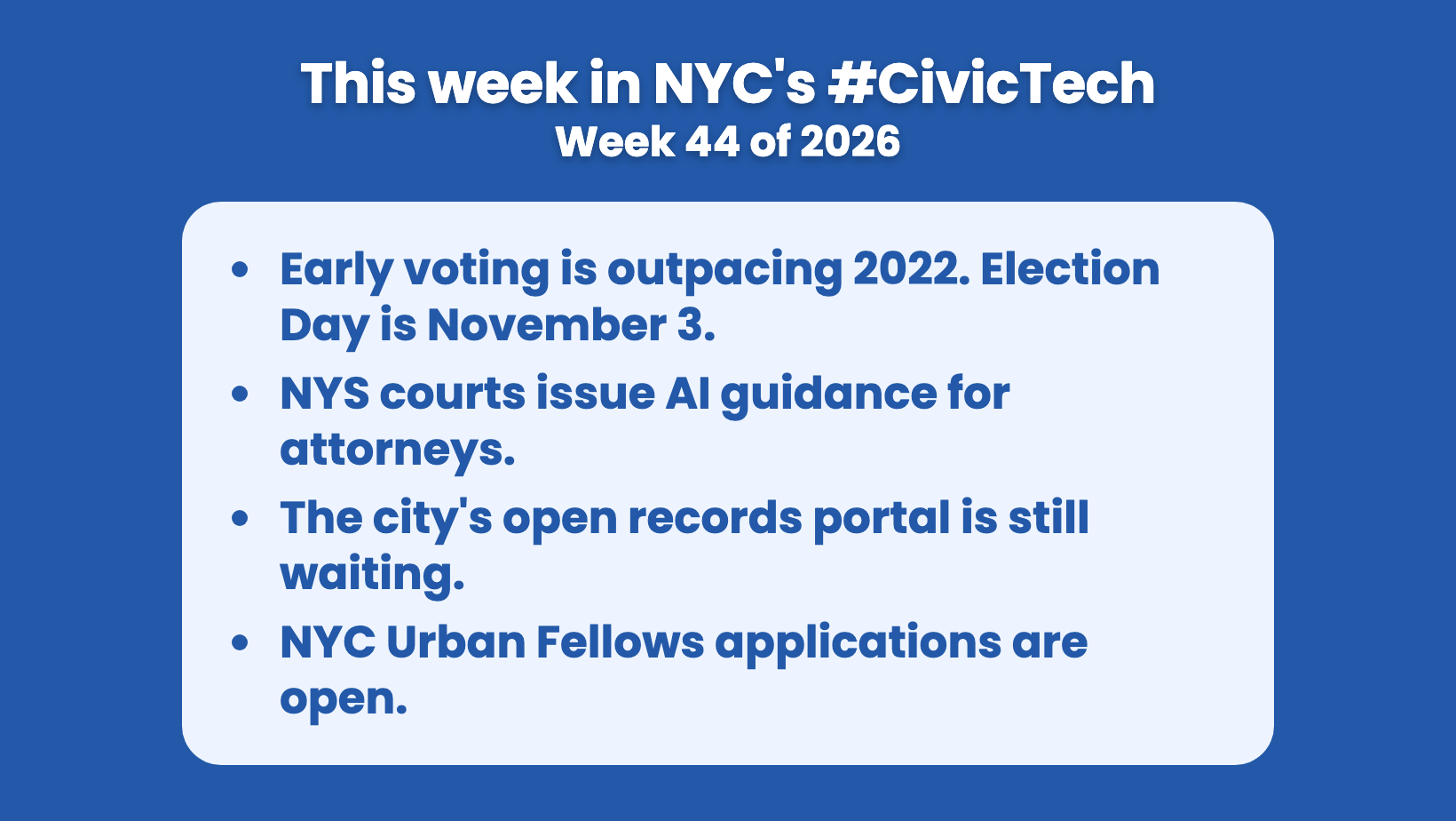 This week in NYC’s #CivicTech – October 29, 2026