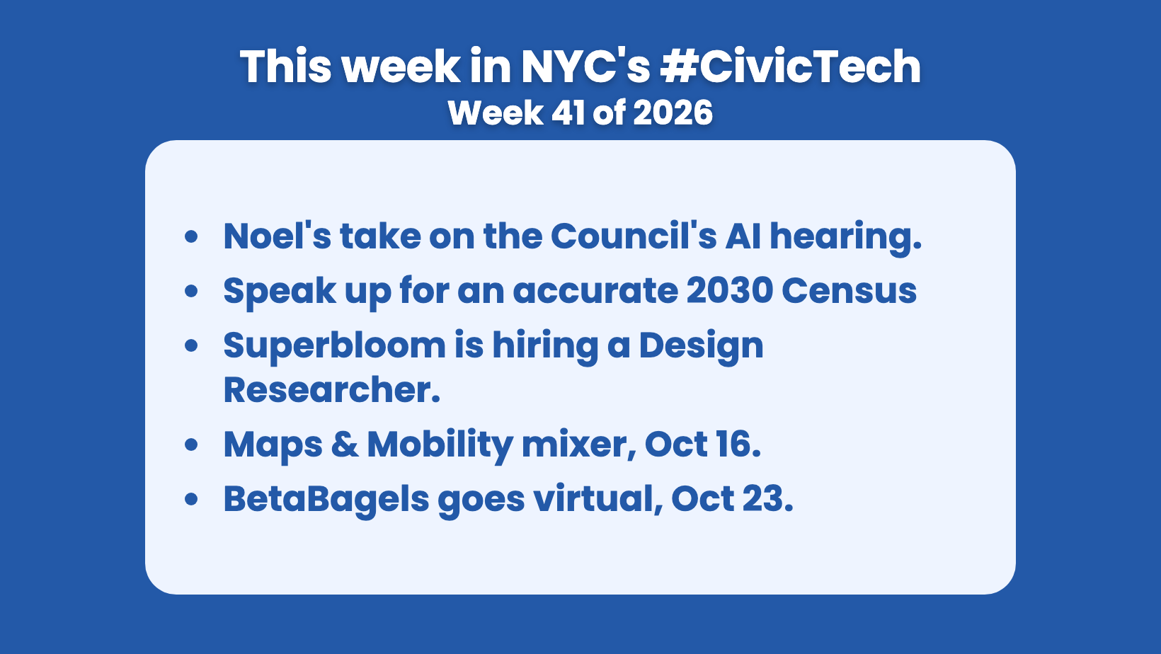 This week in NYC’s #CivicTech – October 9, 2026
