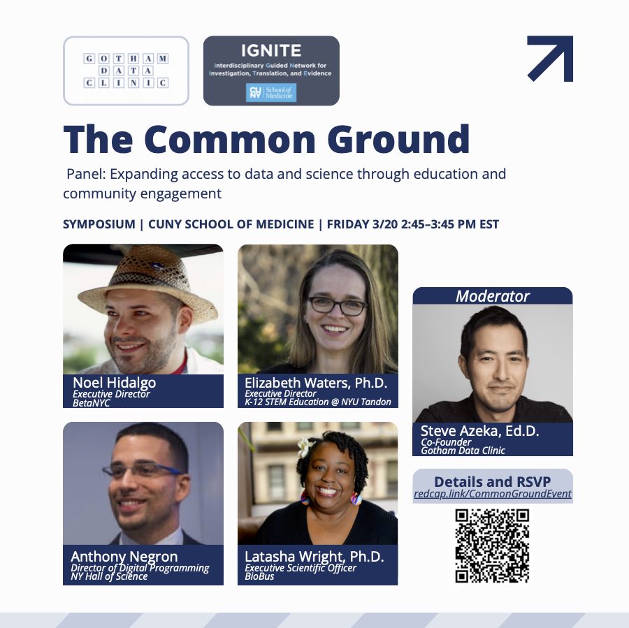 Flyer for an upcoming event with the Common Ground, featuring images of four panelists and a moderator. Event details: Friday, March 20 2:45PM-3:45PM EST.