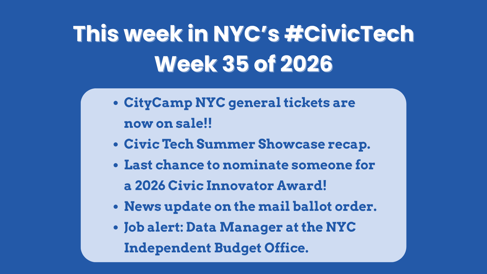 This week in NYC’s #CivicTech – August 27, 2026